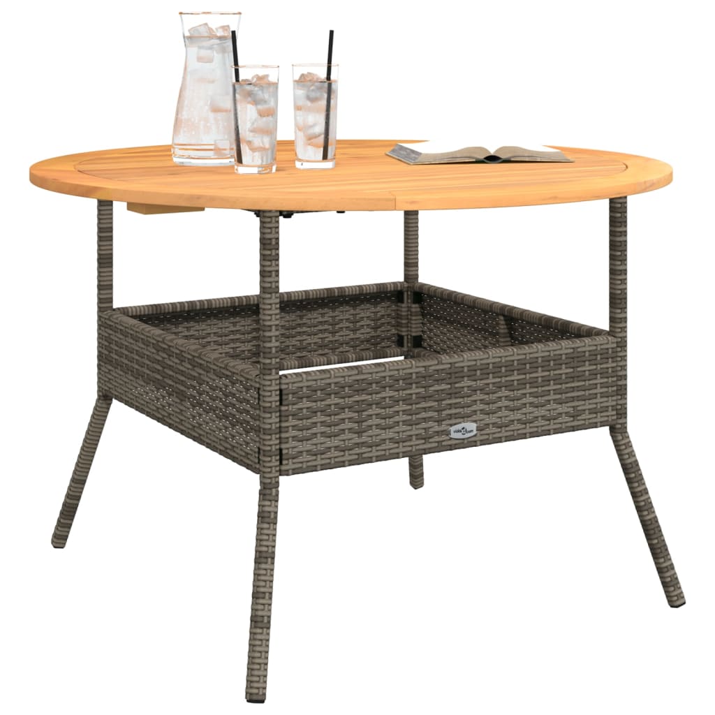 Tuintafel met acaciahouten blad Ø110x71 cm poly rattan grijs is nu te koop bij PeponiXL, paradijselijk wonen!