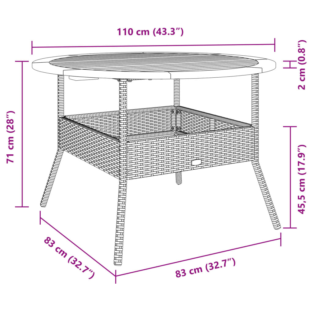 Tuintafel met acaciahouten blad Ø110x71 cm poly rattan grijs is nu te koop bij PeponiXL, paradijselijk wonen!
