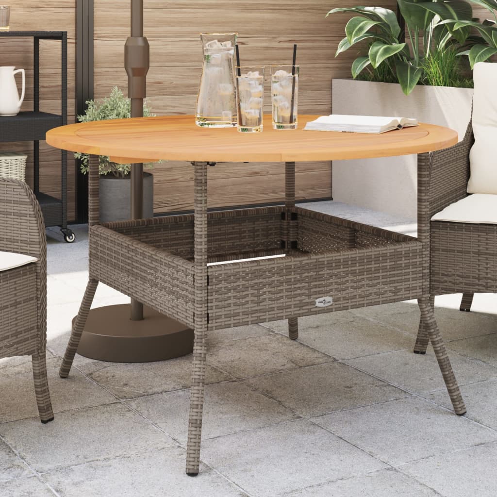 Tuintafel met acaciahouten blad Ø110x71 cm poly rattan grijs is nu te koop bij PeponiXL, paradijselijk wonen!
