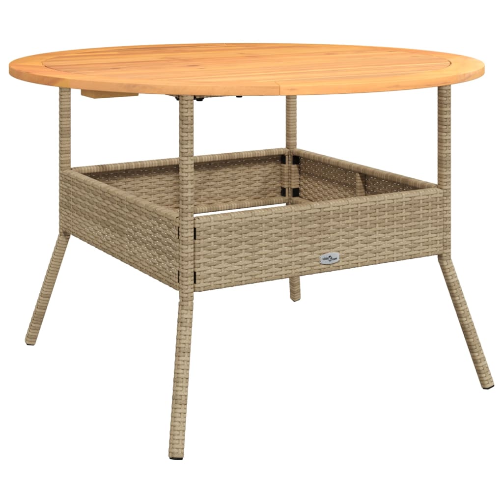 Tuintafel met acaciahouten blad Ø110x71 cm poly rattan beige is nu te koop bij PeponiXL, paradijselijk wonen!