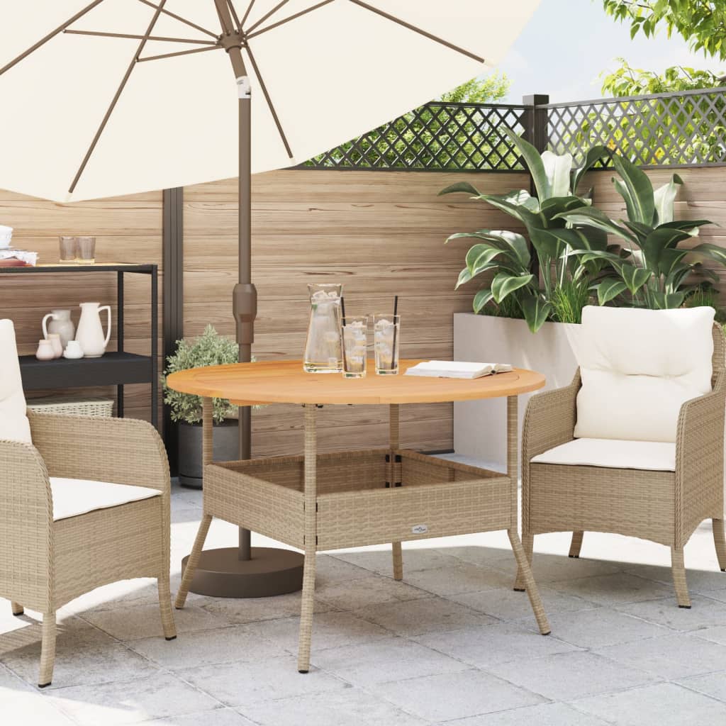 Tuintafel met acaciahouten blad Ø110x71 cm poly rattan beige is nu te koop bij PeponiXL, paradijselijk wonen!