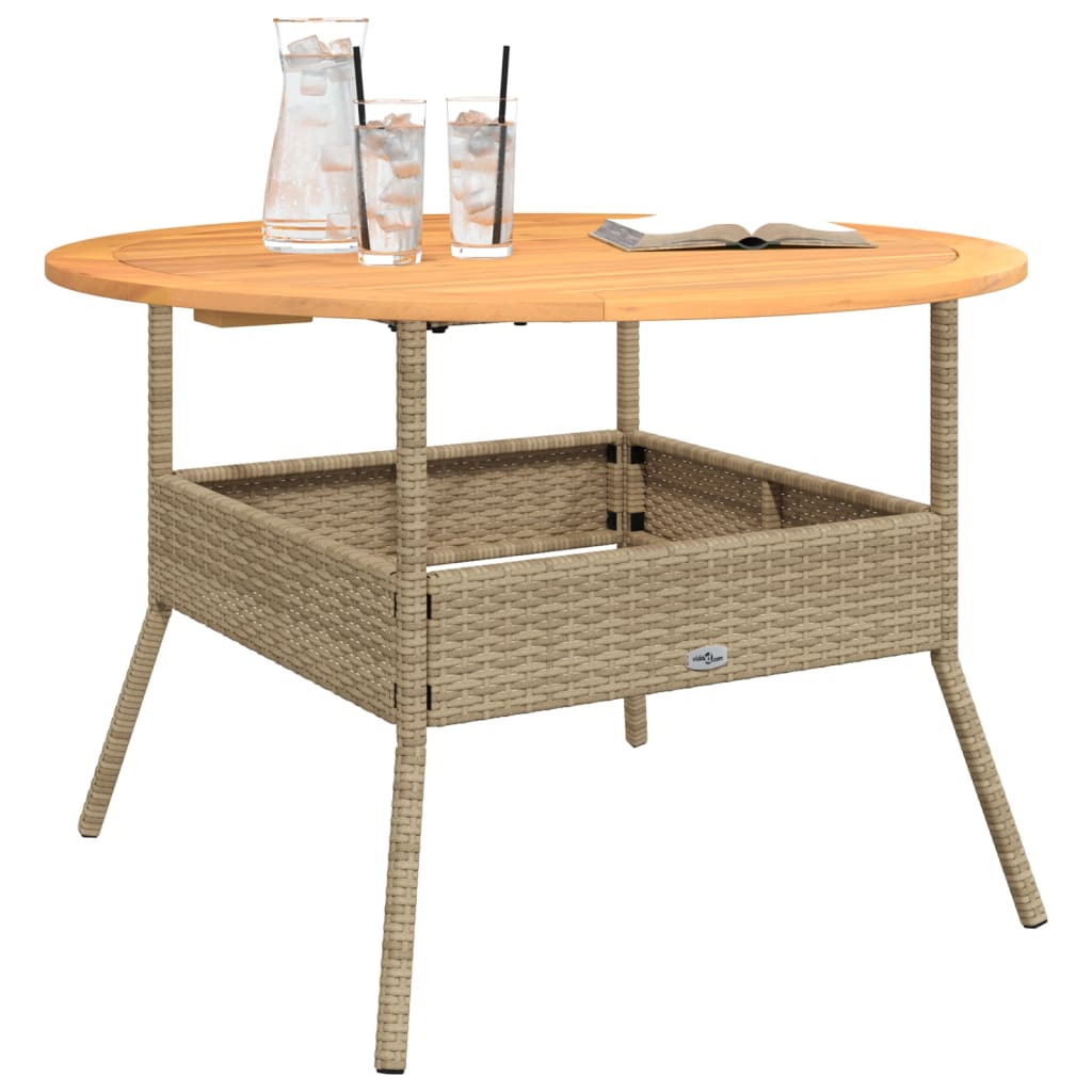 Tuintafel met acaciahouten blad Ø110x71 cm poly rattan beige is nu te koop bij PeponiXL, paradijselijk wonen!