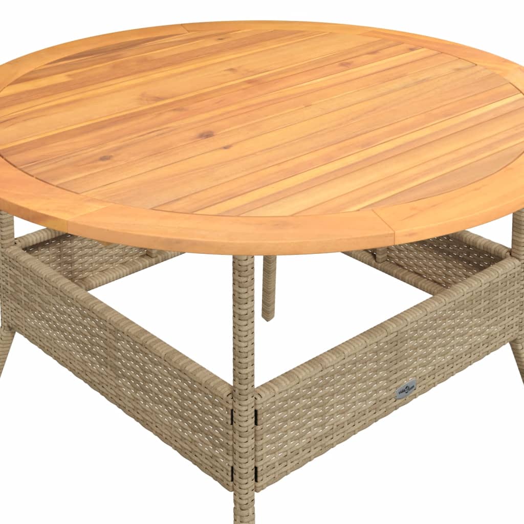 Tuintafel met acaciahouten blad Ø110x71 cm poly rattan beige is nu te koop bij PeponiXL, paradijselijk wonen!