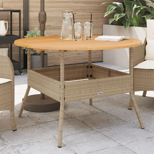 Tuintafel met acaciahouten blad Ø110x71 cm poly rattan beige is nu te koop bij PeponiXL, paradijselijk wonen!