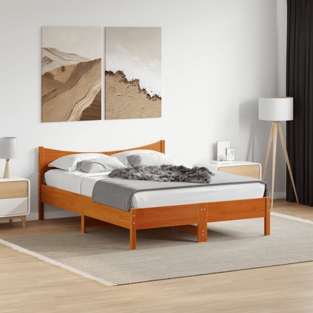 Bedframe zonder matras massief grenenhout wasbruin 135x190 cm is nu te koop bij PeponiXL, paradijselijk wonen!