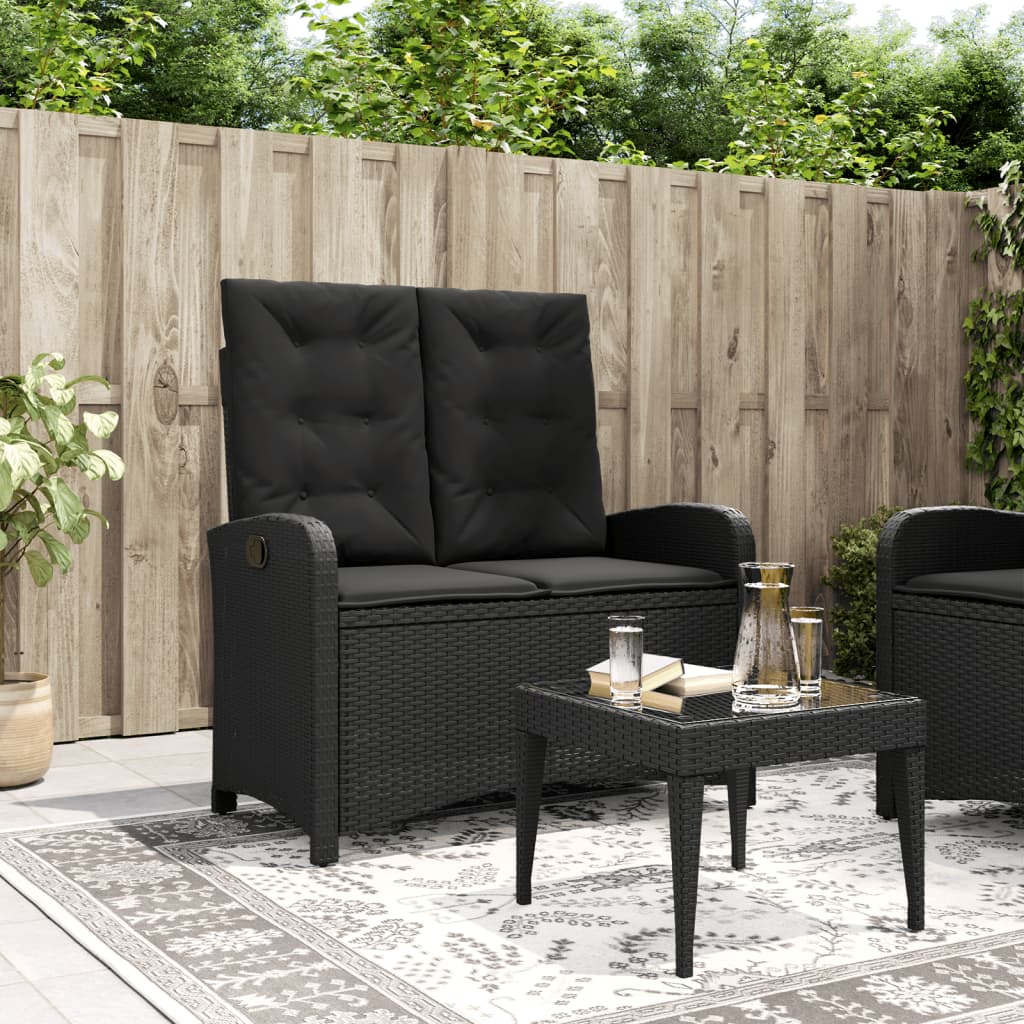 Tuinbankje verstelbaar met kussens poly rattan zwart is nu te koop bij PeponiXL, paradijselijk wonen!