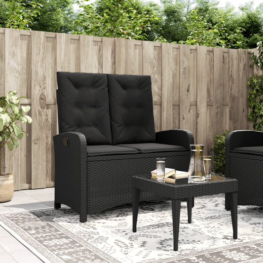 Tuinbankje verstelbaar met kussens poly rattan zwart is nu te koop bij PeponiXL, paradijselijk wonen!