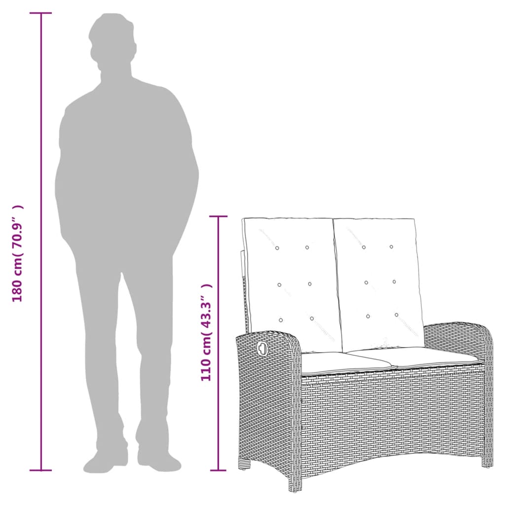 Tuinbankje verstelbaar met kussens poly rattan grijs is nu te koop bij PeponiXL, paradijselijk wonen!