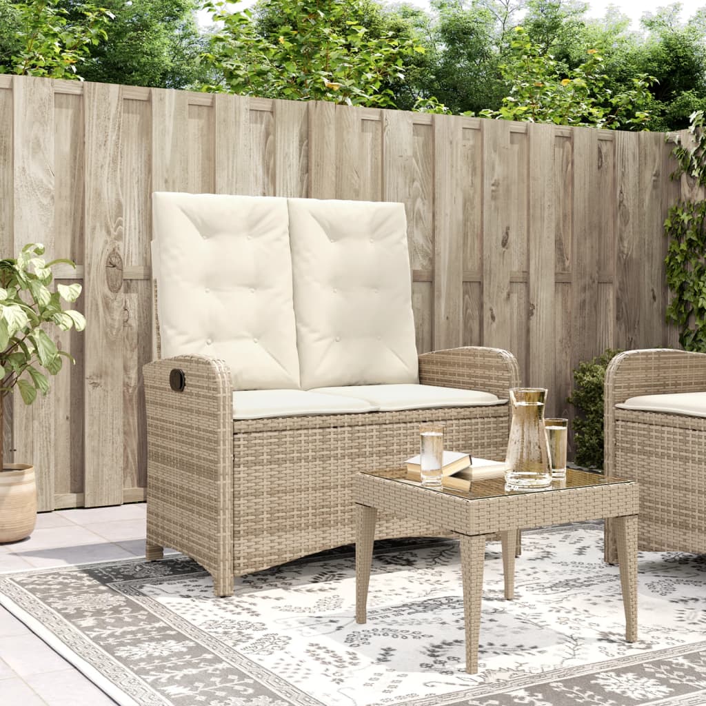 Tuinbankje verstelbaar met kussens poly rattan beige is nu te koop bij PeponiXL, paradijselijk wonen!