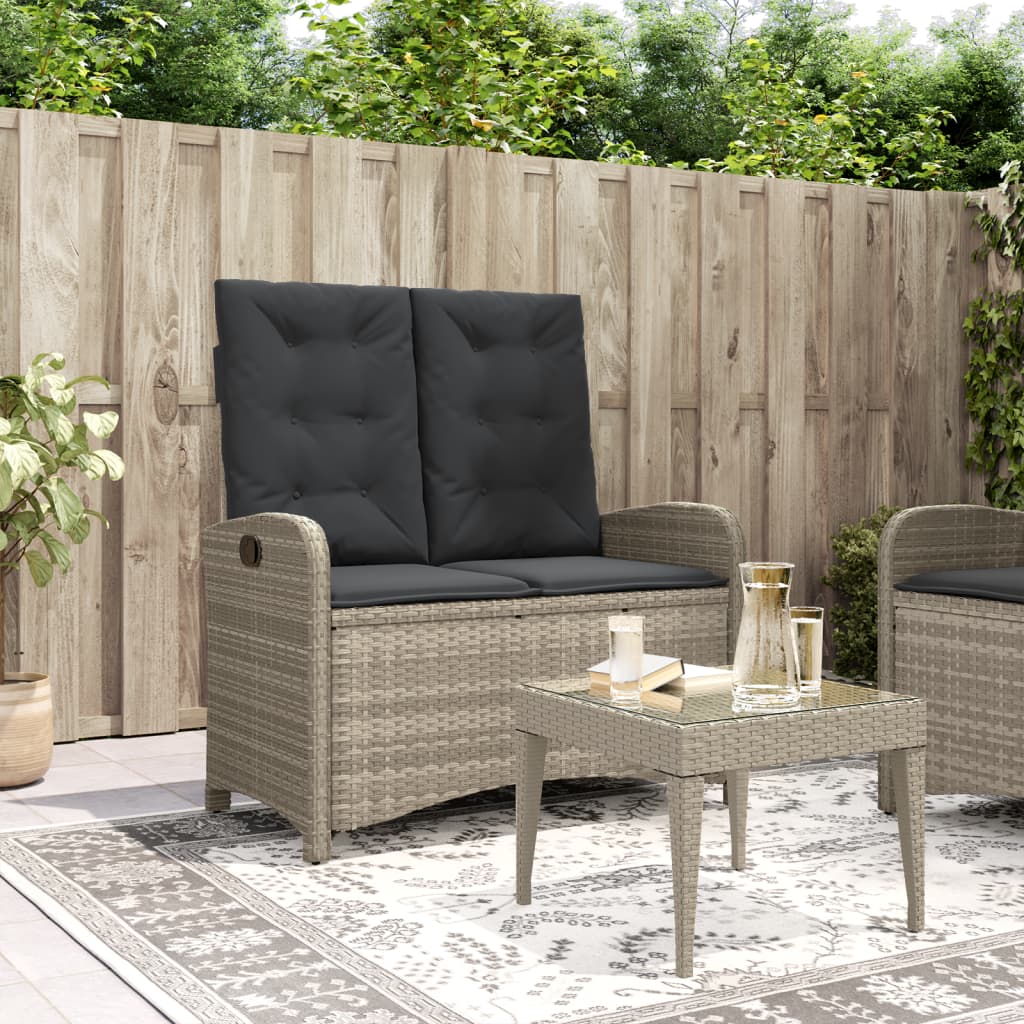 Tuinbankje verstelbaar met kussens poly rattan lichtgrijs is nu te koop bij PeponiXL, paradijselijk wonen!
