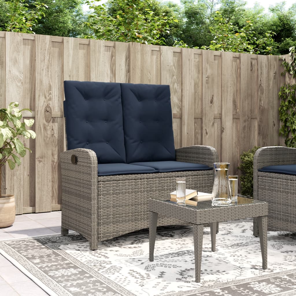 Tuinbankje verstelbaar met kussens poly rattan grijs is nu te koop bij PeponiXL, paradijselijk wonen!