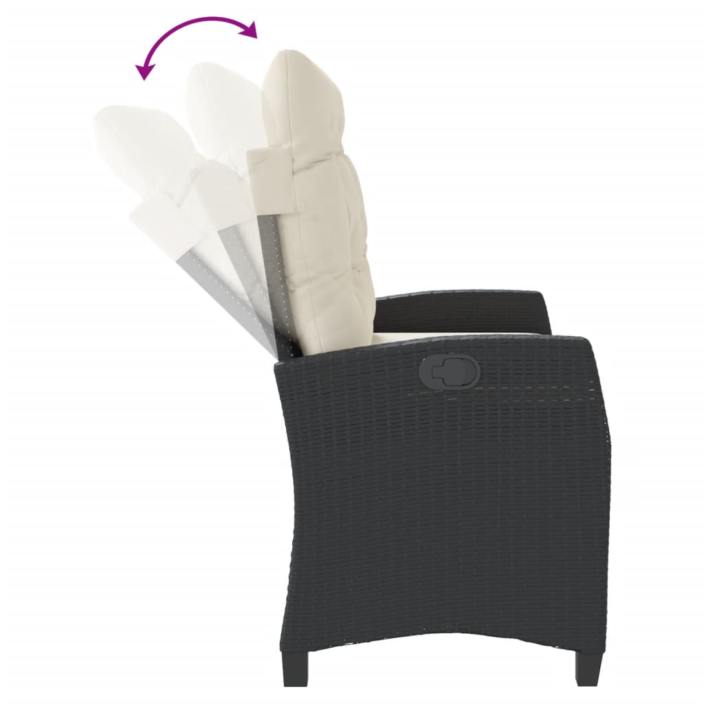 Tuinbankje verstelbaar met kussens poly rattan zwart is nu te koop bij PeponiXL, paradijselijk wonen!