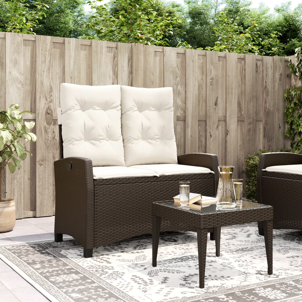 Tuinbankje verstelbaar met kussens poly rattan bruin is nu te koop bij PeponiXL, paradijselijk wonen!