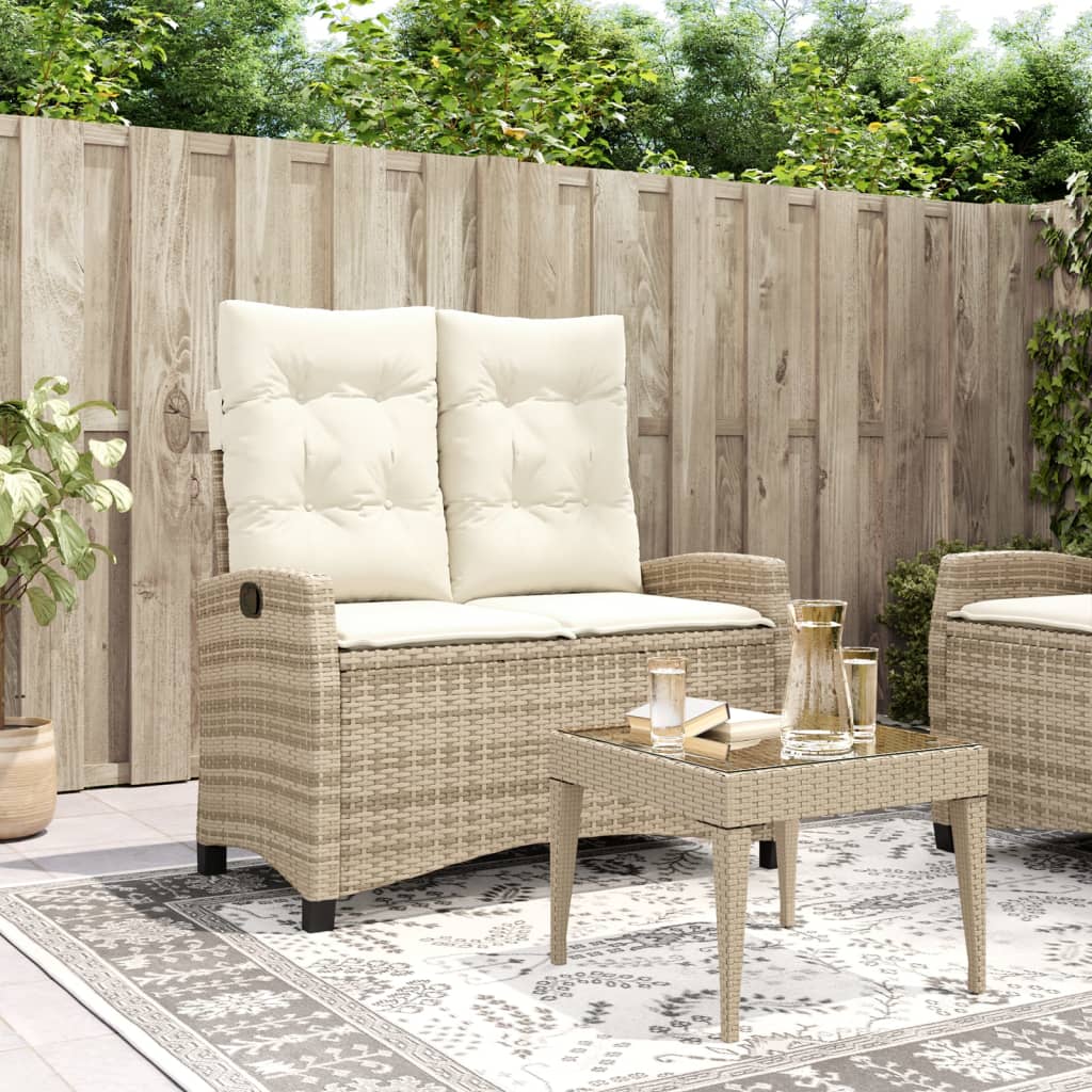 Tuinbankje verstelbaar met kussens poly rattan beige is nu te koop bij PeponiXL, paradijselijk wonen!