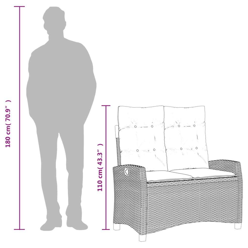 Tuinbankje verstelbaar met kussens poly rattan beige is nu te koop bij PeponiXL, paradijselijk wonen!