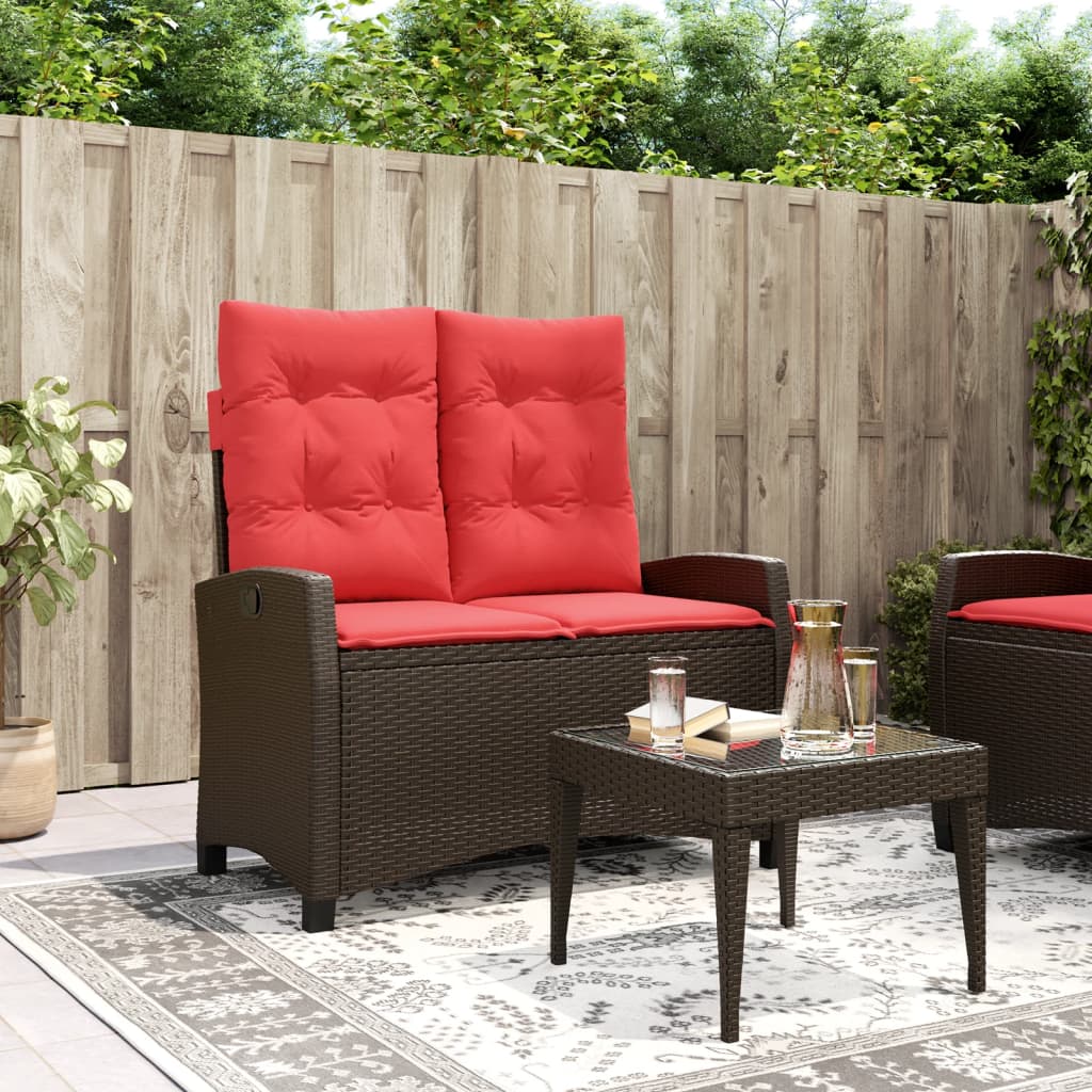 Tuinbankje verstelbaar met kussens poly rattan bruin is nu te koop bij PeponiXL, paradijselijk wonen!