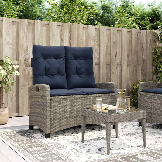 Tuinbankje verstelbaar met kussens poly rattan grijs is nu te koop bij PeponiXL, paradijselijk wonen!