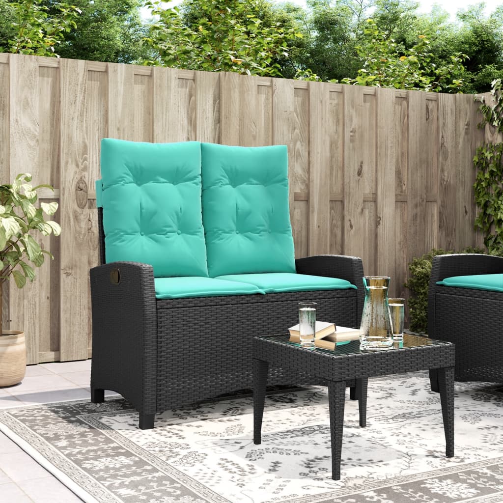 Tuinbankje verstelbaar met kussens poly rattan zwart is nu te koop bij PeponiXL, paradijselijk wonen!