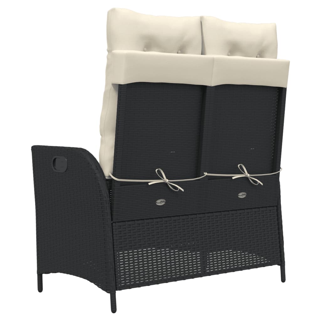 Tuinbankje verstelbaar met kussens poly rattan zwart is nu te koop bij PeponiXL, paradijselijk wonen!