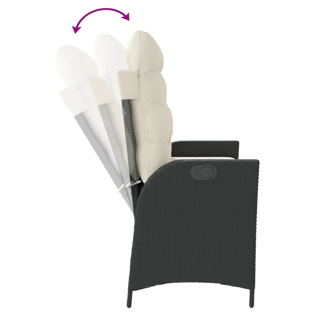 Tuinbankje verstelbaar met kussens poly rattan zwart is nu te koop bij PeponiXL, paradijselijk wonen!