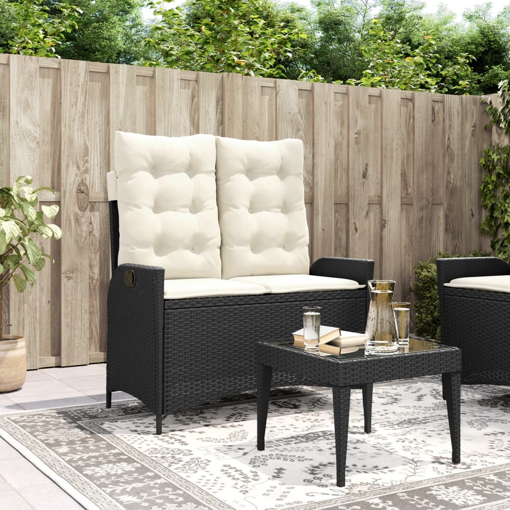 Tuinbankje verstelbaar met kussens poly rattan zwart is nu te koop bij PeponiXL, paradijselijk wonen!