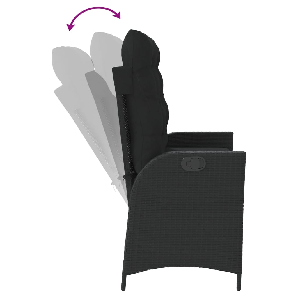 Tuinbankje verstelbaar met kussens poly rattan zwart is nu te koop bij PeponiXL, paradijselijk wonen!