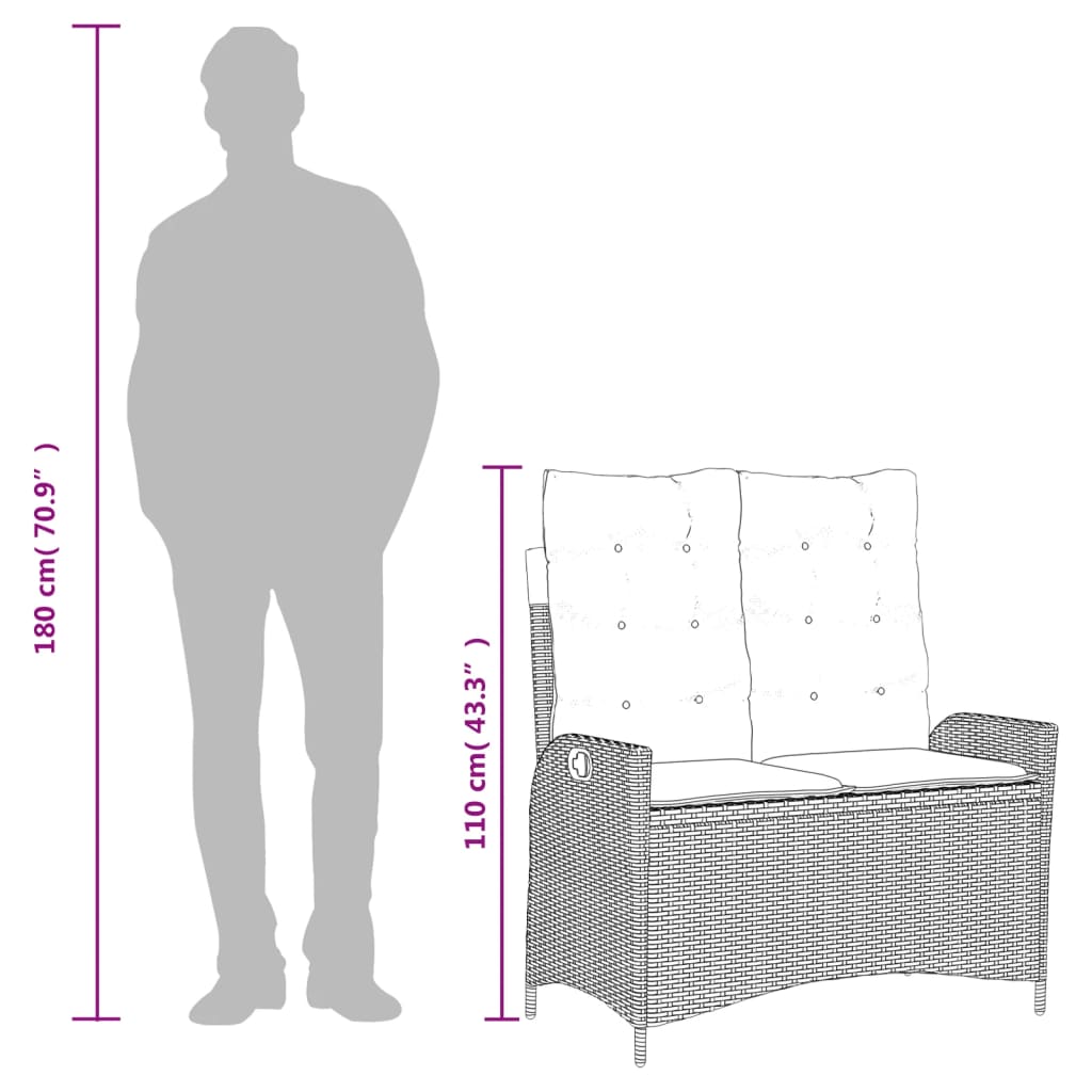 Tuinbankje verstelbaar met kussens poly rattan zwart is nu te koop bij PeponiXL, paradijselijk wonen!