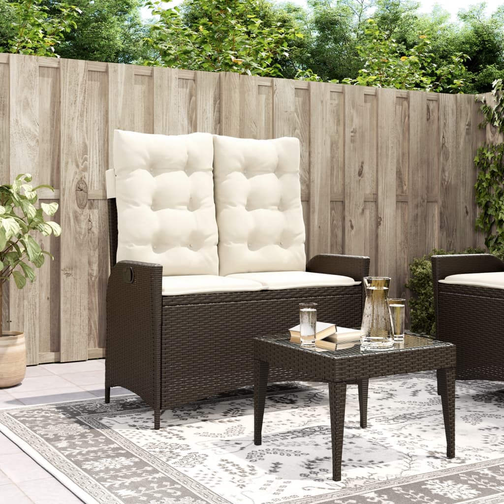 Tuinbankje verstelbaar met kussens poly rattan bruin is nu te koop bij PeponiXL, paradijselijk wonen!