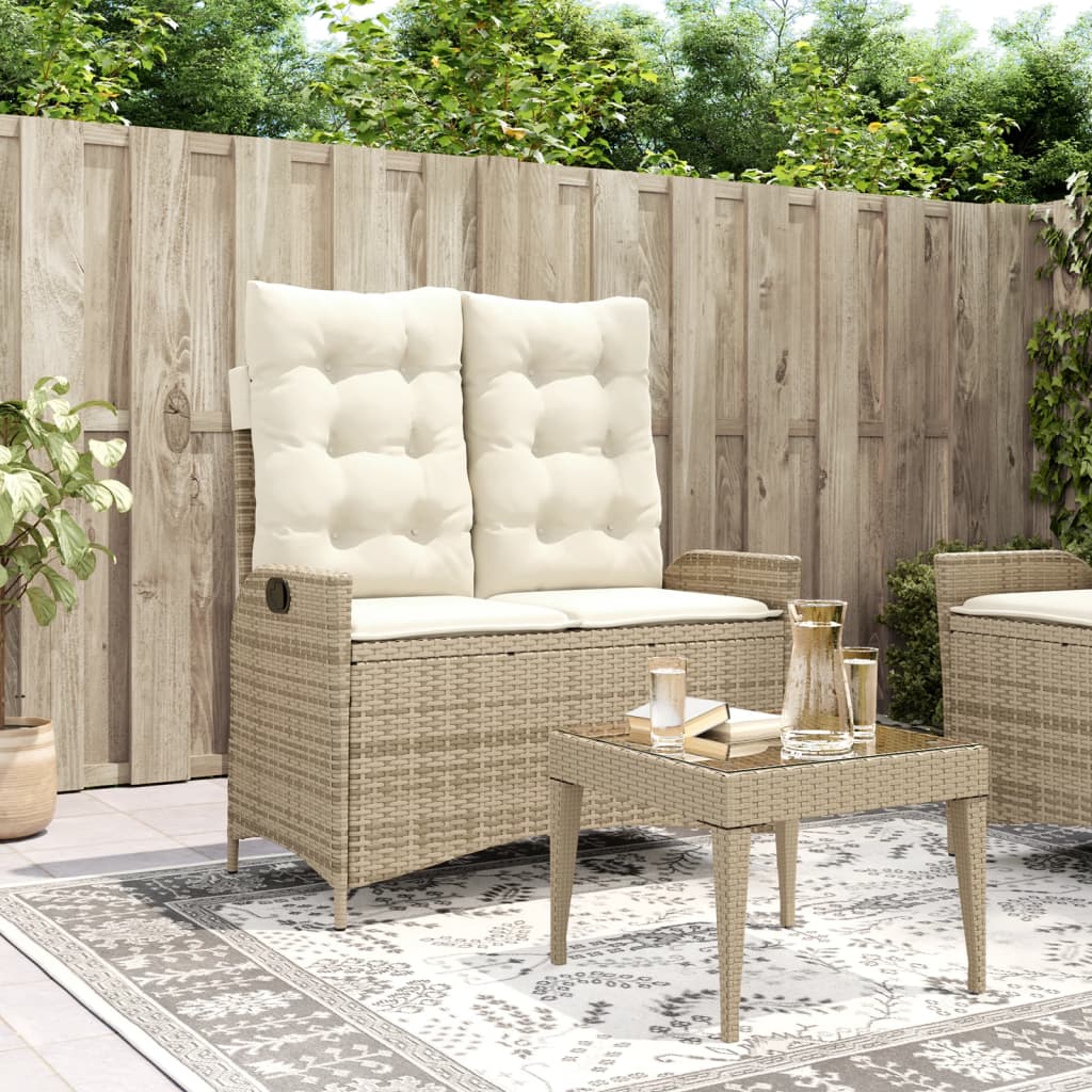 Tuinbankje verstelbaar met kussens poly rattan beige is nu te koop bij PeponiXL, paradijselijk wonen!