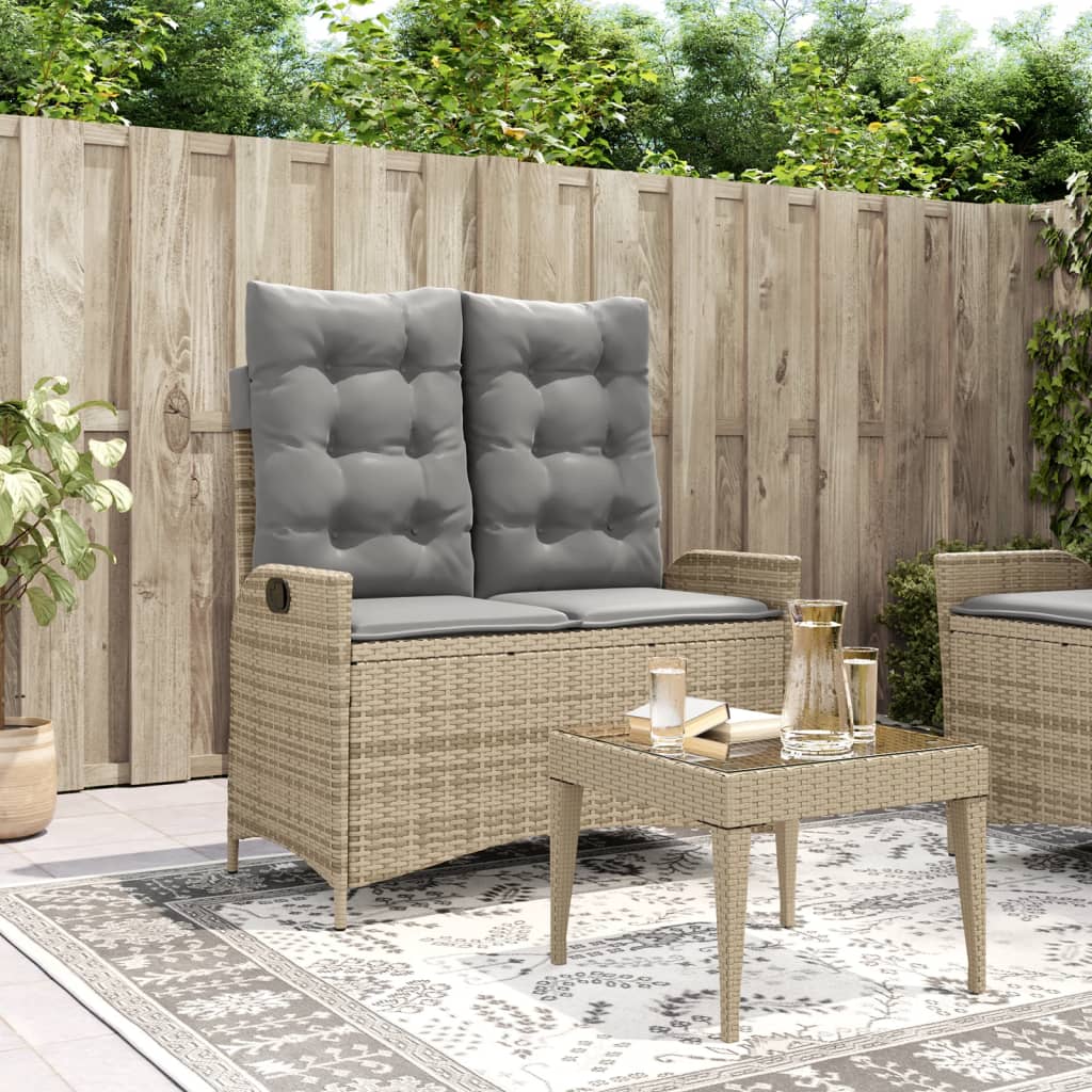 Tuinbankje verstelbaar met kussens poly rattan beige is nu te koop bij PeponiXL, paradijselijk wonen!