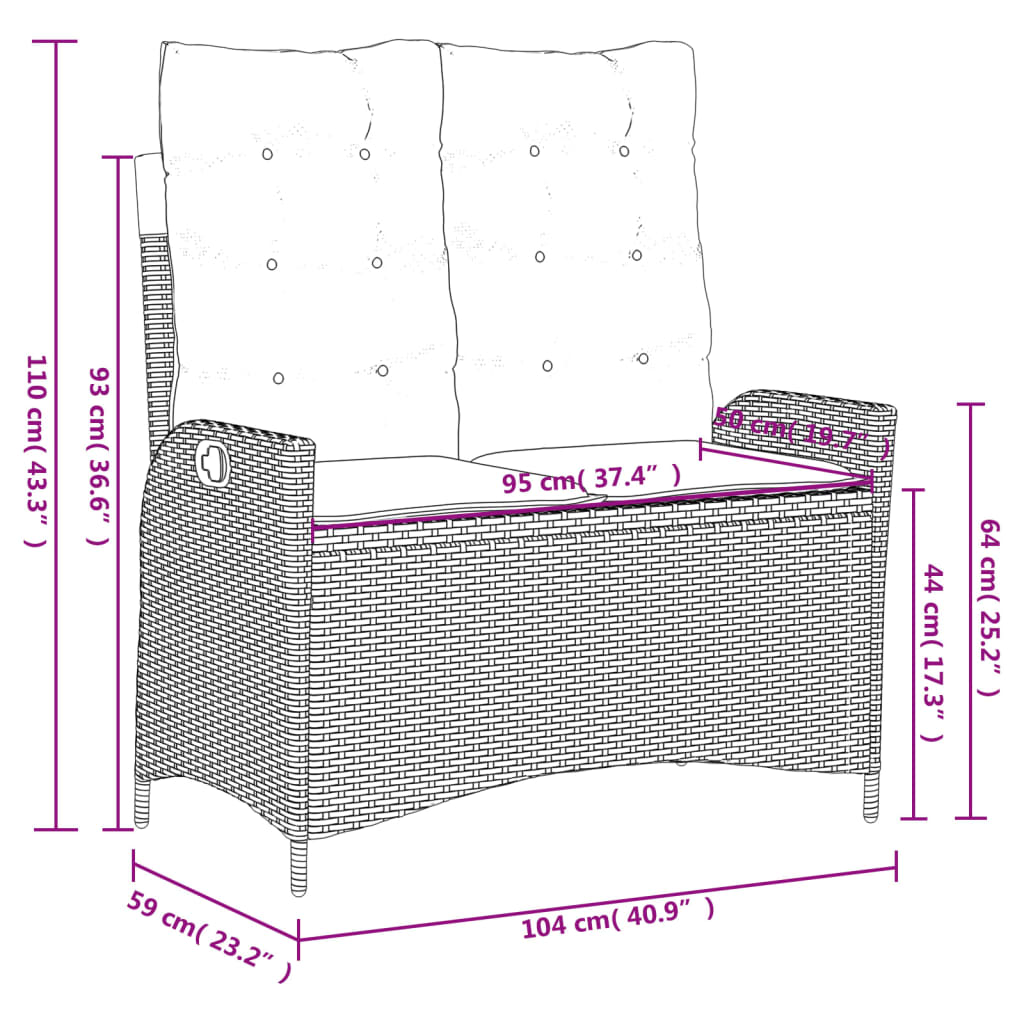 Tuinbankje verstelbaar met kussens poly rattan lichtgrijs is nu te koop bij PeponiXL, paradijselijk wonen!