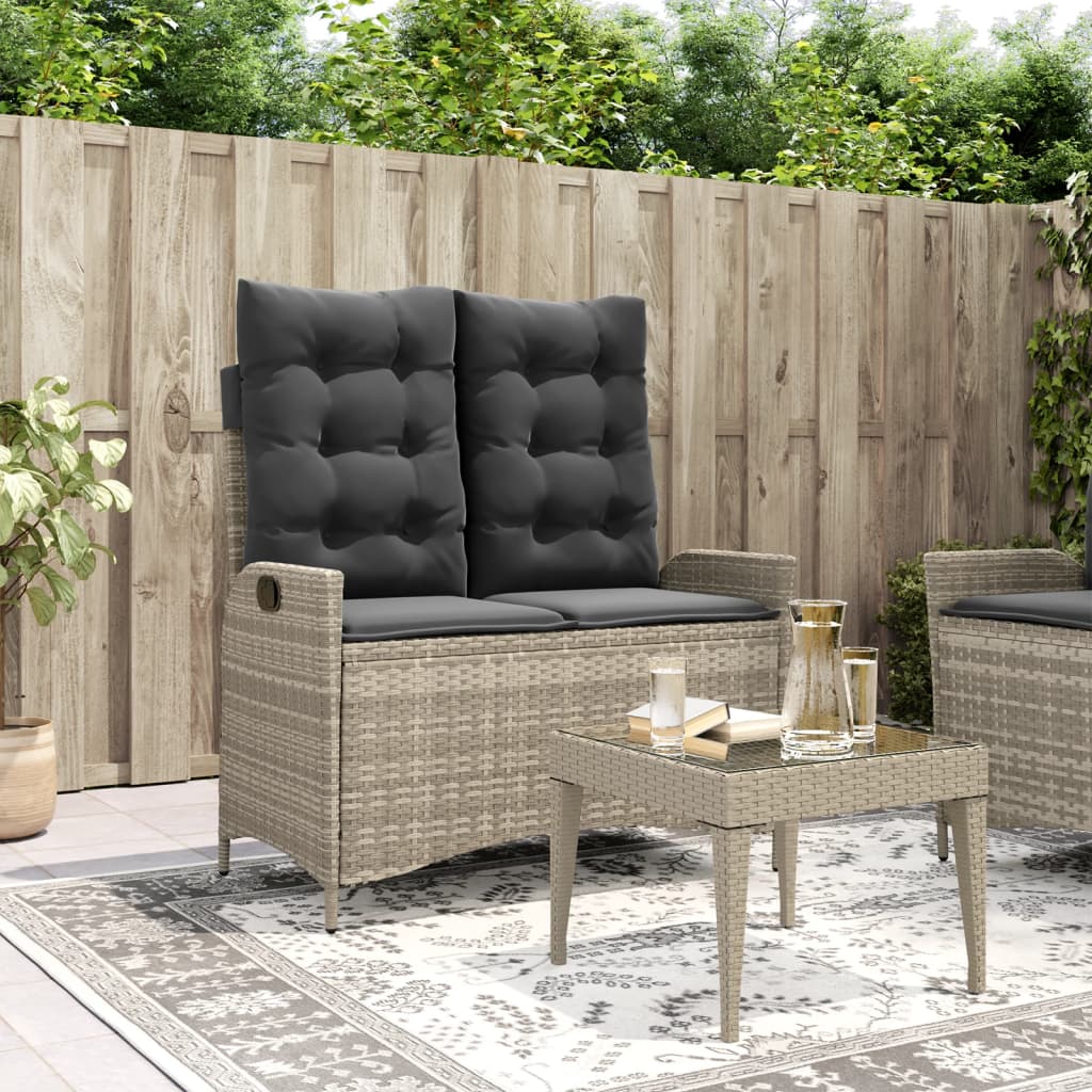 Tuinbankje verstelbaar met kussens poly rattan lichtgrijs is nu te koop bij PeponiXL, paradijselijk wonen!