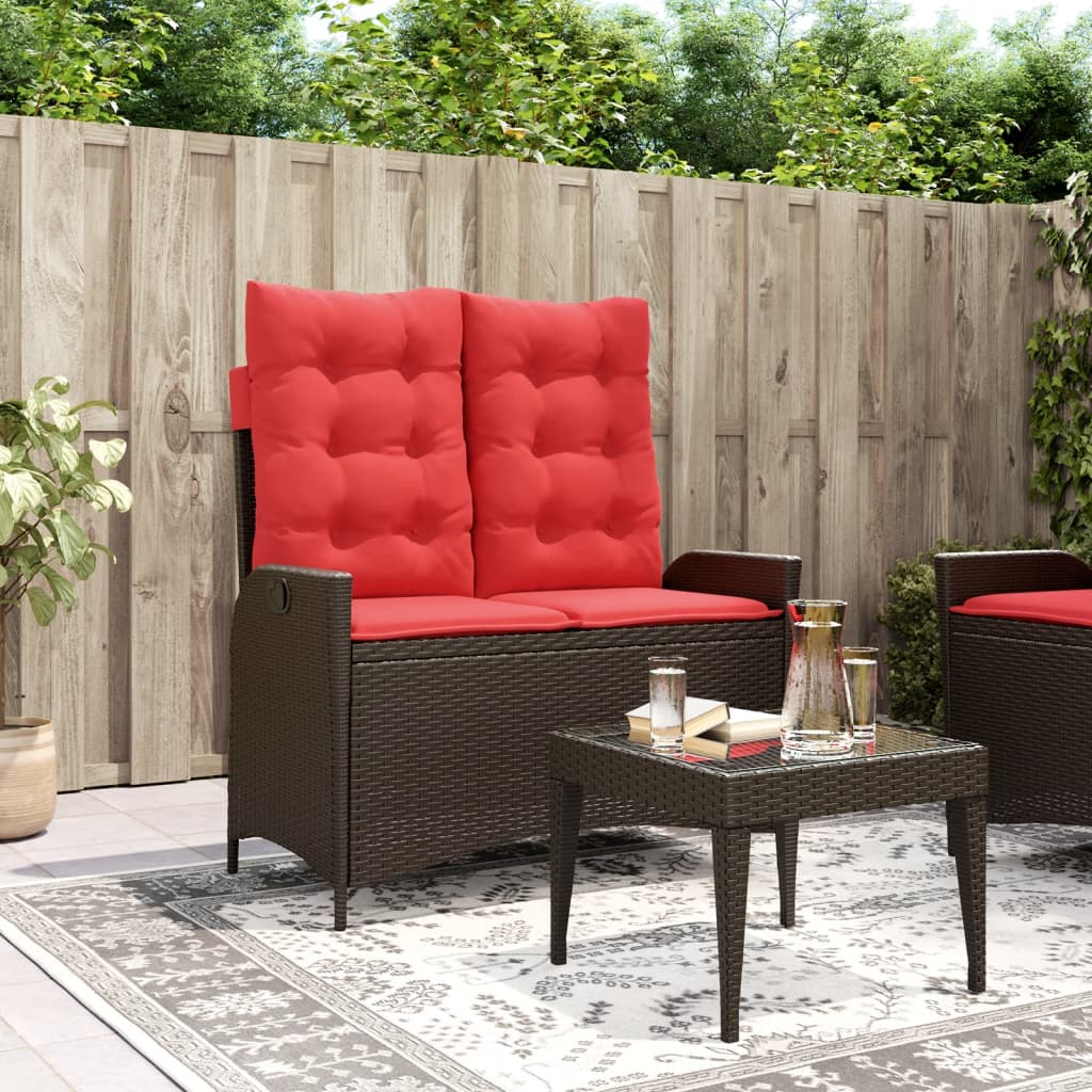 Tuinbankje verstelbaar met kussens poly rattan bruin is nu te koop bij PeponiXL, paradijselijk wonen!