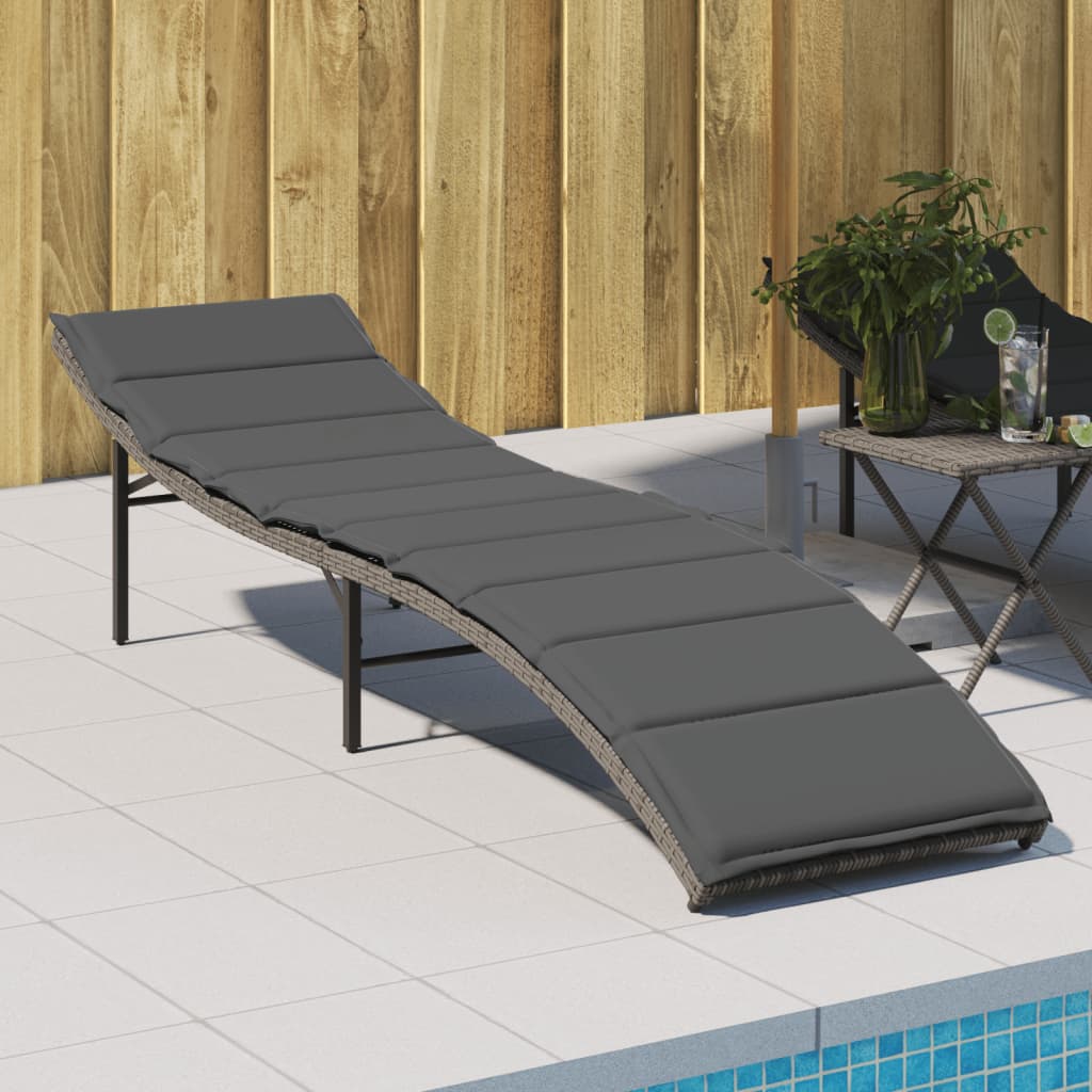 Ligbed met kussen 55x199x50 cm poly rattan grijs is nu te koop bij PeponiXL, paradijselijk wonen!