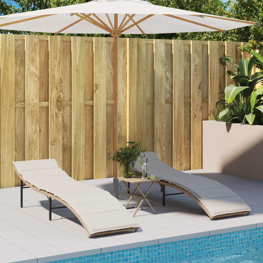Ligbed met kussen 55x199x50 cm poly rattan beige is nu te koop bij PeponiXL, paradijselijk wonen!