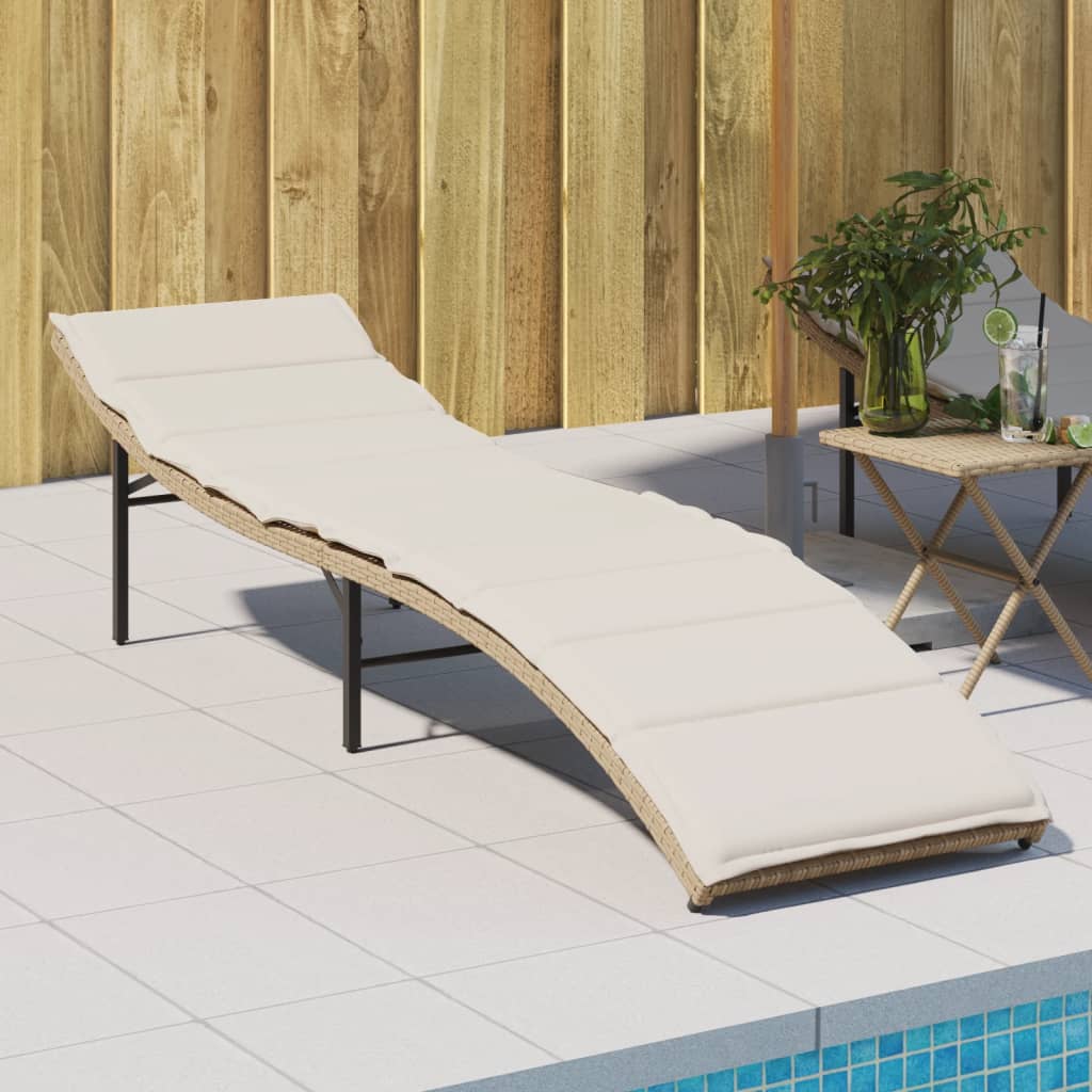 Ligbed met kussen 55x199x50 cm poly rattan beige is nu te koop bij PeponiXL, paradijselijk wonen!