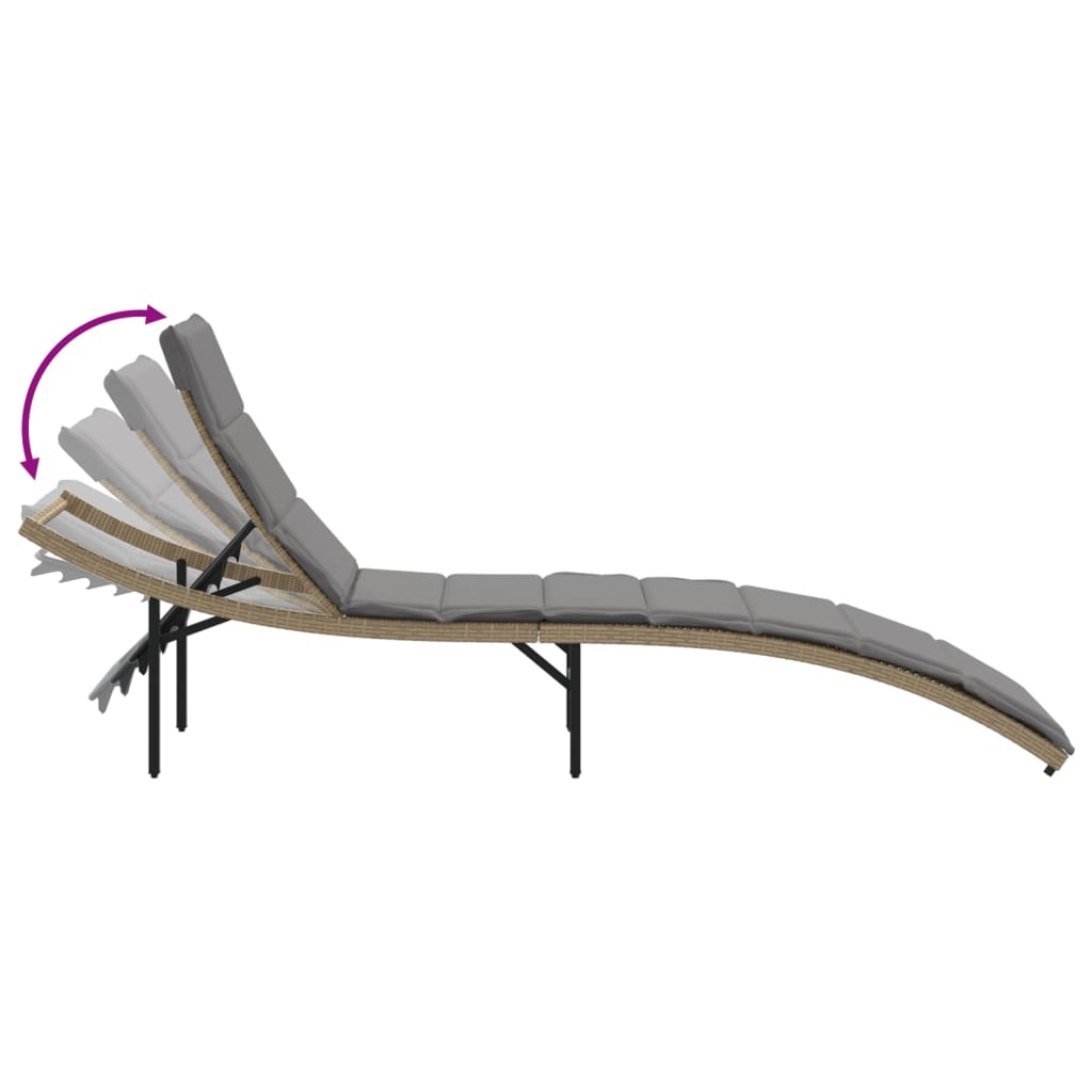 Ligbed met kussen 55x199x50 cm poly rattan beige is nu te koop bij PeponiXL, paradijselijk wonen!