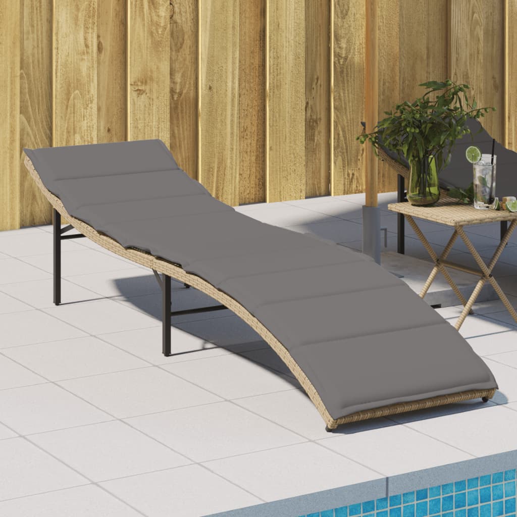 Ligbed met kussen 55x199x50 cm poly rattan beige is nu te koop bij PeponiXL, paradijselijk wonen!