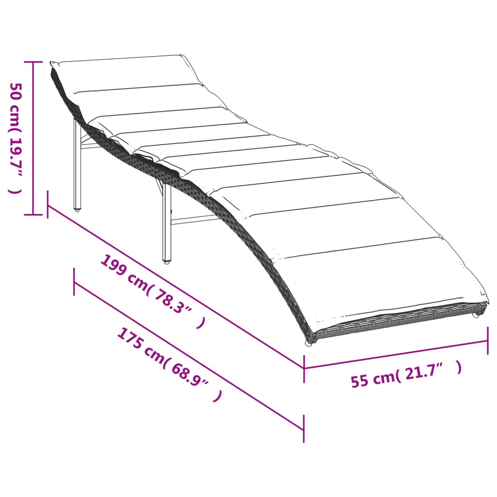 Ligbed met kussen 55x199x50 cm poly rattan lichtgrijs is nu te koop bij PeponiXL, paradijselijk wonen!