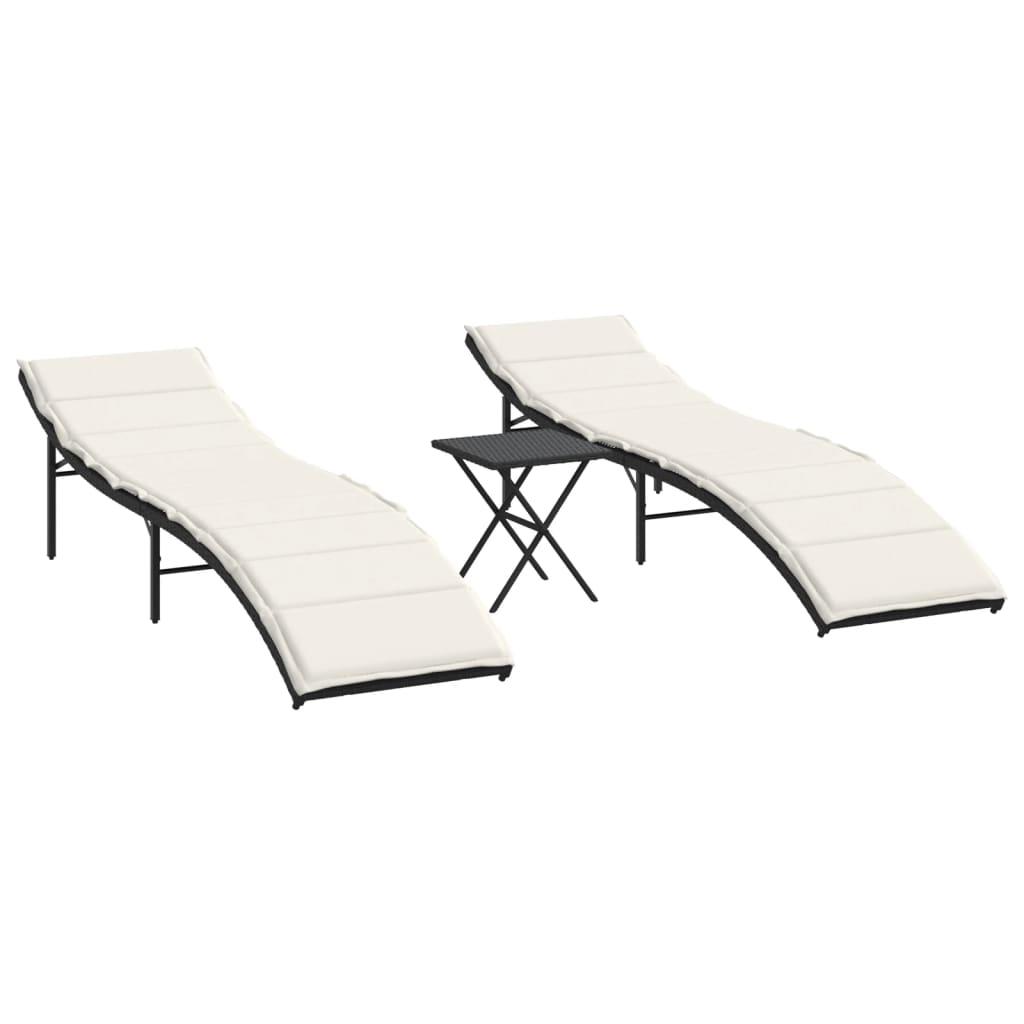 Ligbedden 2 st met tafel poly rattan zwart is nu te koop bij PeponiXL, paradijselijk wonen!
