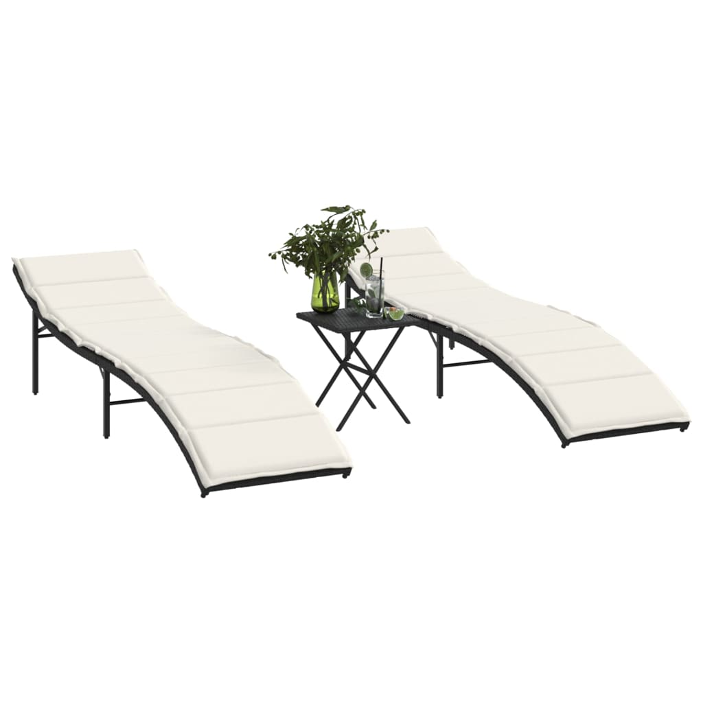 Ligbedden 2 st met tafel poly rattan zwart is nu te koop bij PeponiXL, paradijselijk wonen!