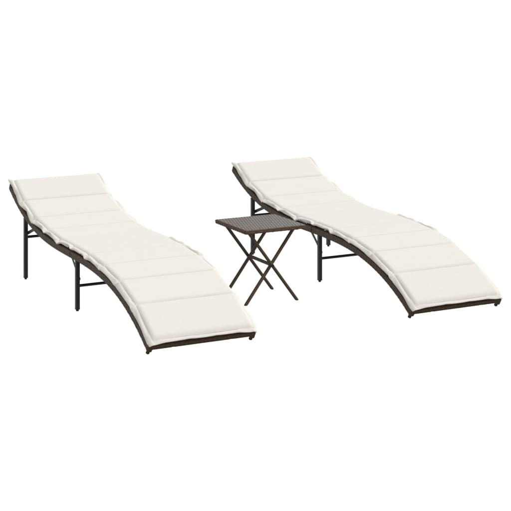 Ligstoelen 2 st met tafel poly rattan bruin is nu te koop bij PeponiXL, paradijselijk wonen!