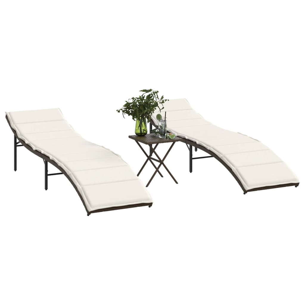 Ligstoelen 2 st met tafel poly rattan bruin is nu te koop bij PeponiXL, paradijselijk wonen!