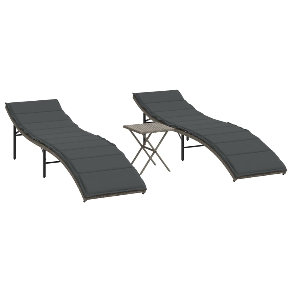 Ligbedden 2 st met tafel poly rattan grijs is nu te koop bij PeponiXL, paradijselijk wonen!