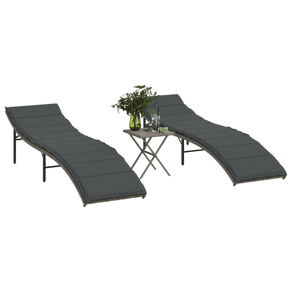 Ligbedden 2 st met tafel poly rattan grijs is nu te koop bij PeponiXL, paradijselijk wonen!