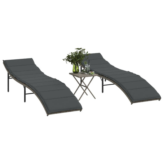 Ligbedden 2 st met tafel poly rattan grijs is nu te koop bij PeponiXL, paradijselijk wonen!