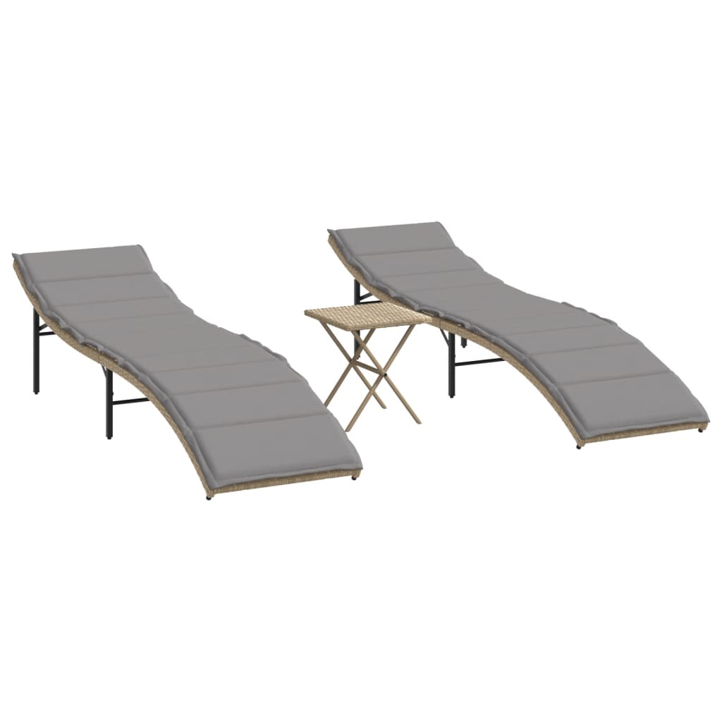Ligstoelen 2 st met tafel poly rattan beige is nu te koop bij PeponiXL, paradijselijk wonen!