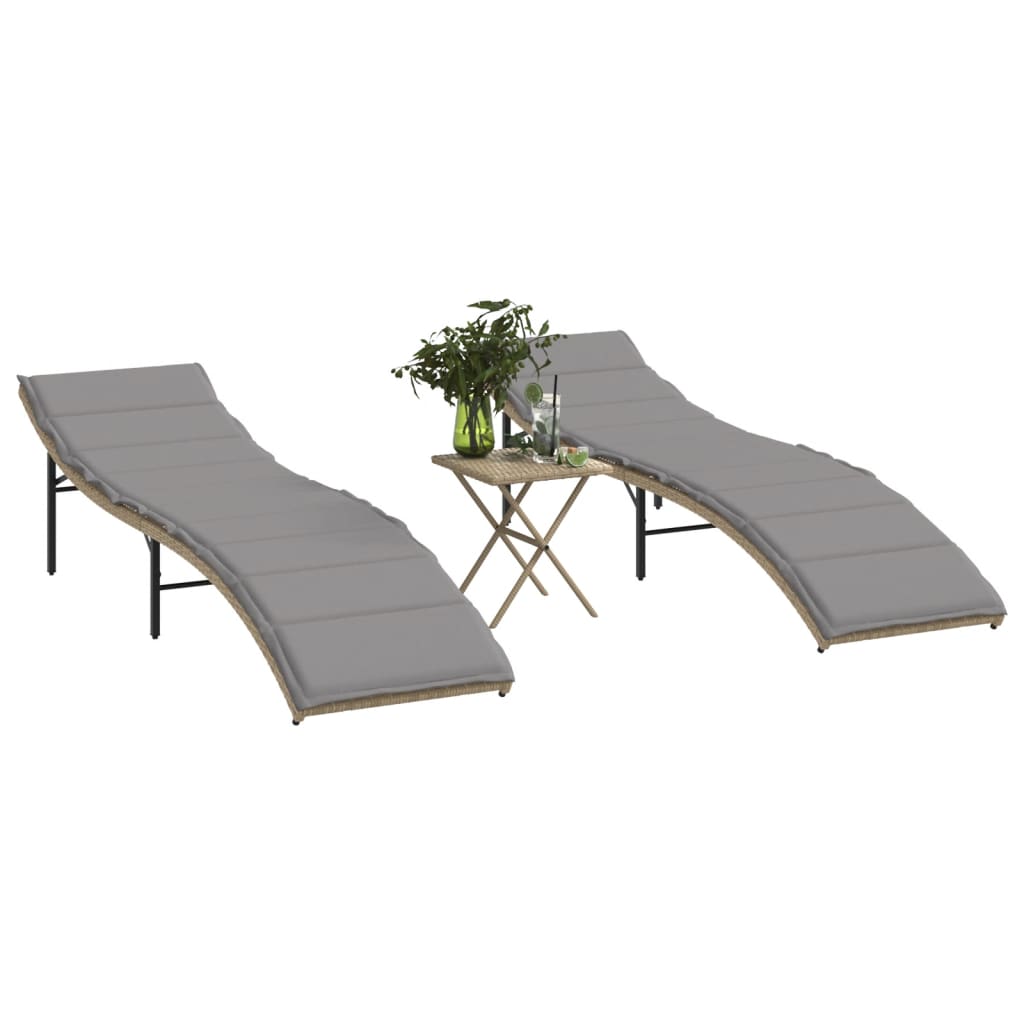 Ligstoelen 2 st met tafel poly rattan beige is nu te koop bij PeponiXL, paradijselijk wonen!