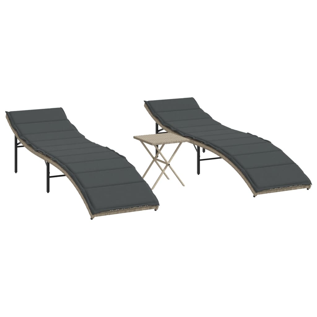 Ligbedden 2 st met tafel poly rattan lichtgrijs is nu te koop bij PeponiXL, paradijselijk wonen!