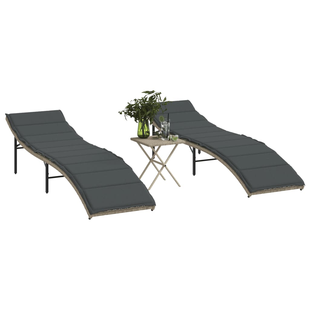 Ligbedden 2 st met tafel poly rattan lichtgrijs is nu te koop bij PeponiXL, paradijselijk wonen!